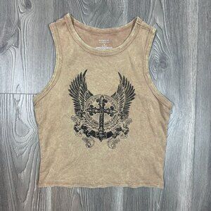 Homegirl Society Angel Wing Cross Graphic Tank‎ Top Brown Women’s M